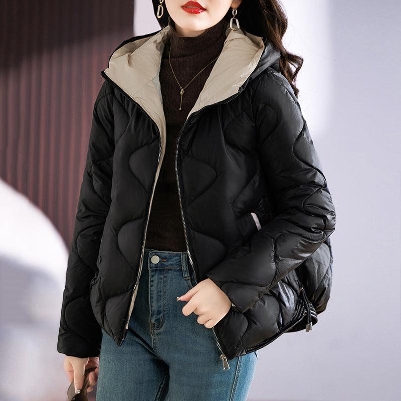 New Shiny Fashion Western Style Slimming Thin Hood Cotton-padded Coat For Women