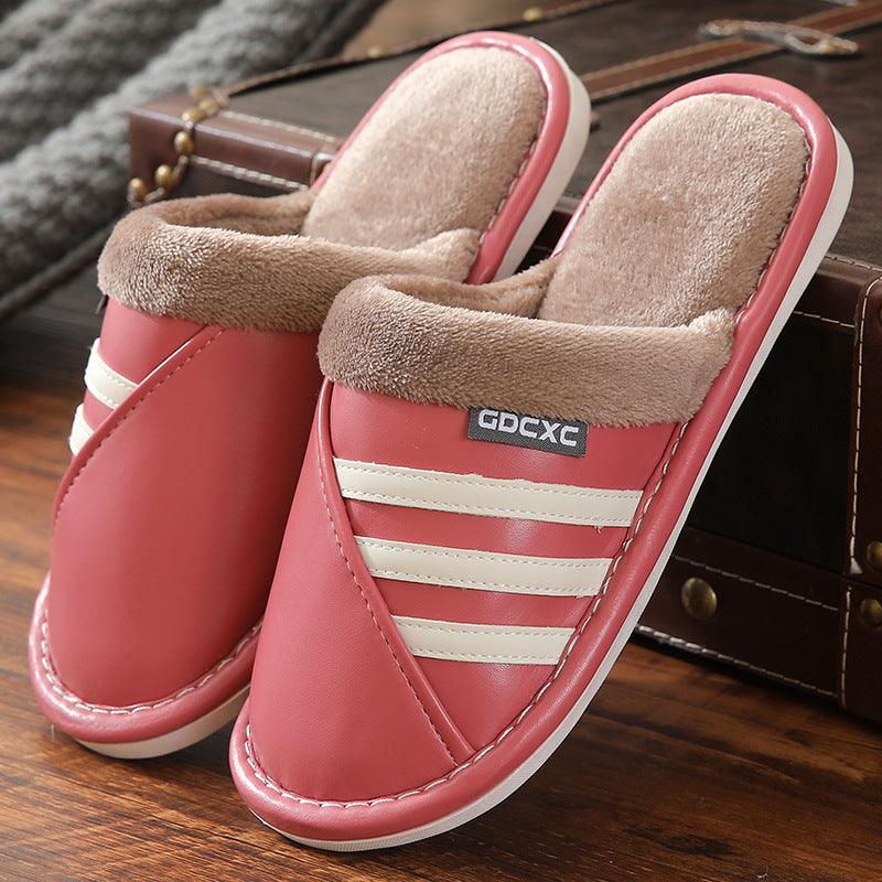 Men's And Women's Home Warmth Non-slip PU Surface Waterproof And Anti-fouling Cotton Slippers