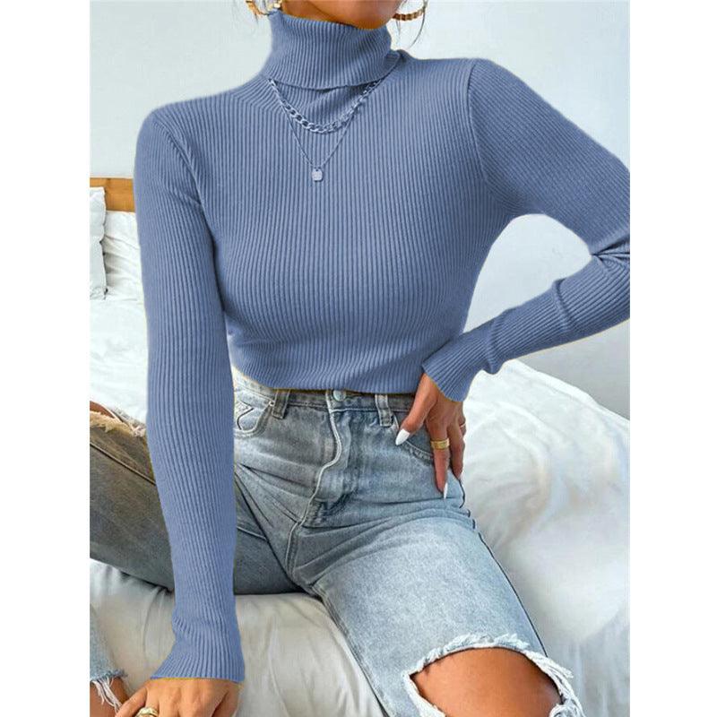 New European And American Women's High Neck Sweater Pullover Knitted Top