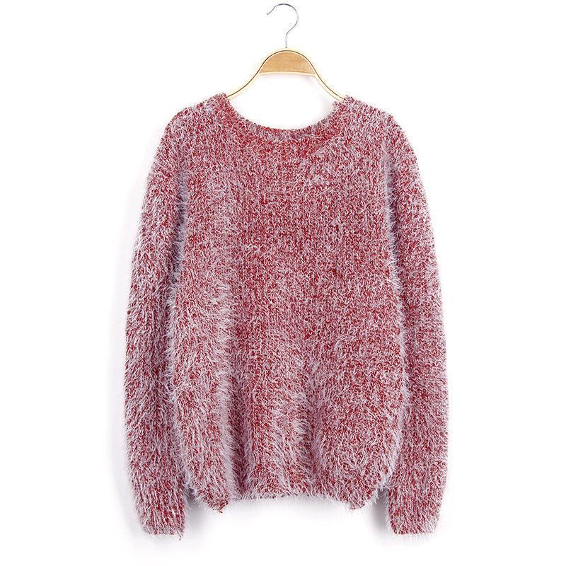 Women's Loose Candy Colored Mohair Pullover Sweater
