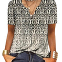 Women's Loose Long-sleeved Floral V-neck Short-sleeved T-shirt Bottoming Shirt