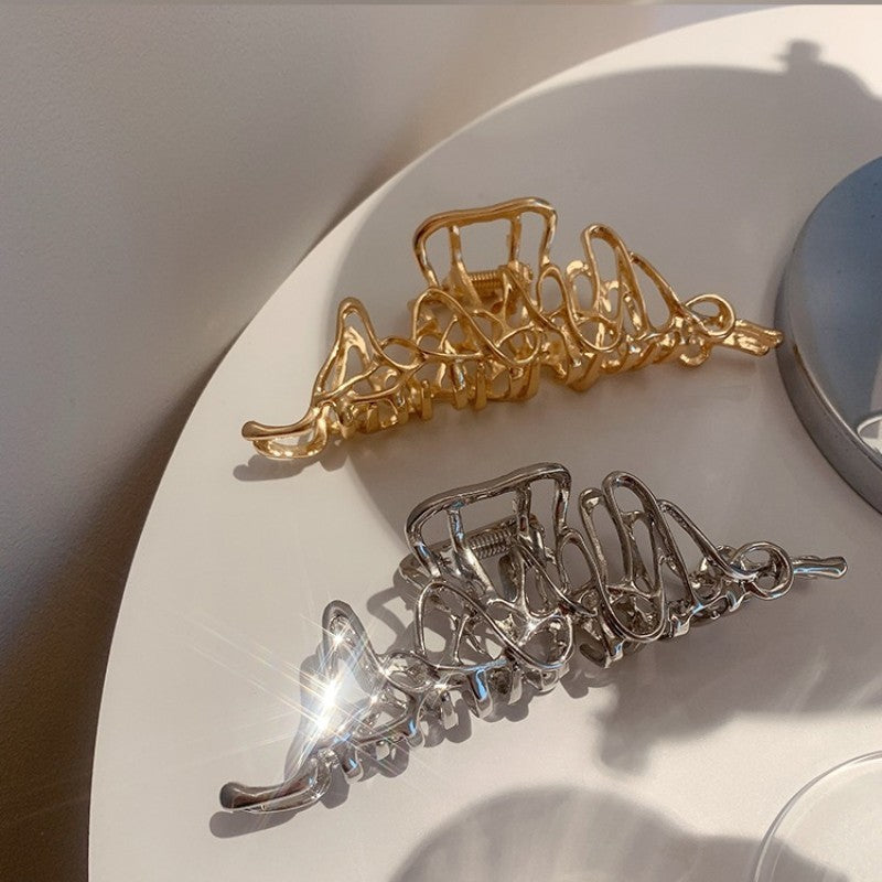 Niche Design Irregular Liquid Metal Barrettes Female Head Shark Clip