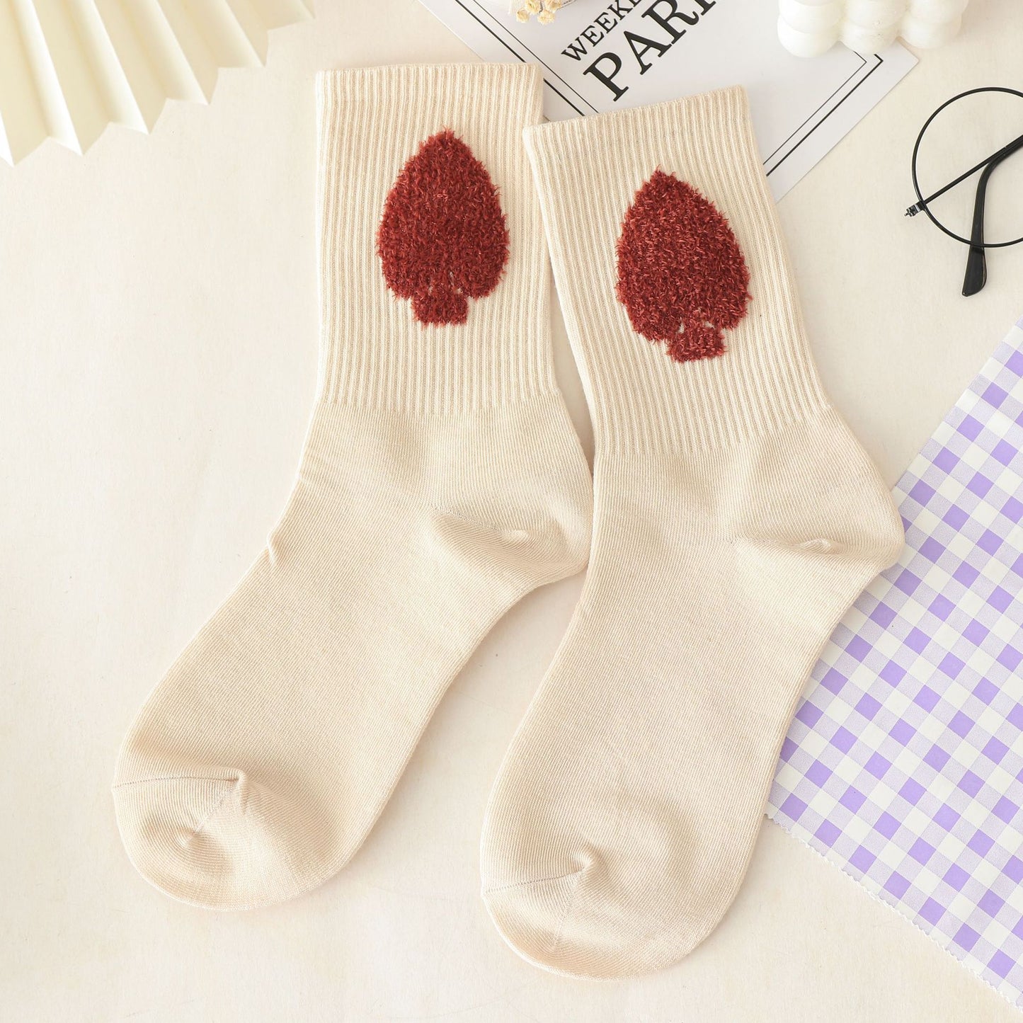 Women's Long Letter Simplicity Feather Yarn Socks