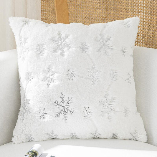 New Ins Christmas Cover Plush Snowflake Sequin Rabbit Hair Pillow Cover