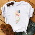 Letter Flower Women INS26 Letter Flower Print Casual T-shirt