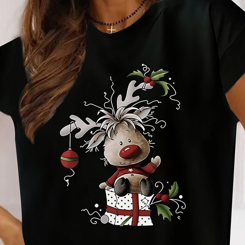 Cartoon Christmas Pattern Women's Printed Plus Size T-shirt