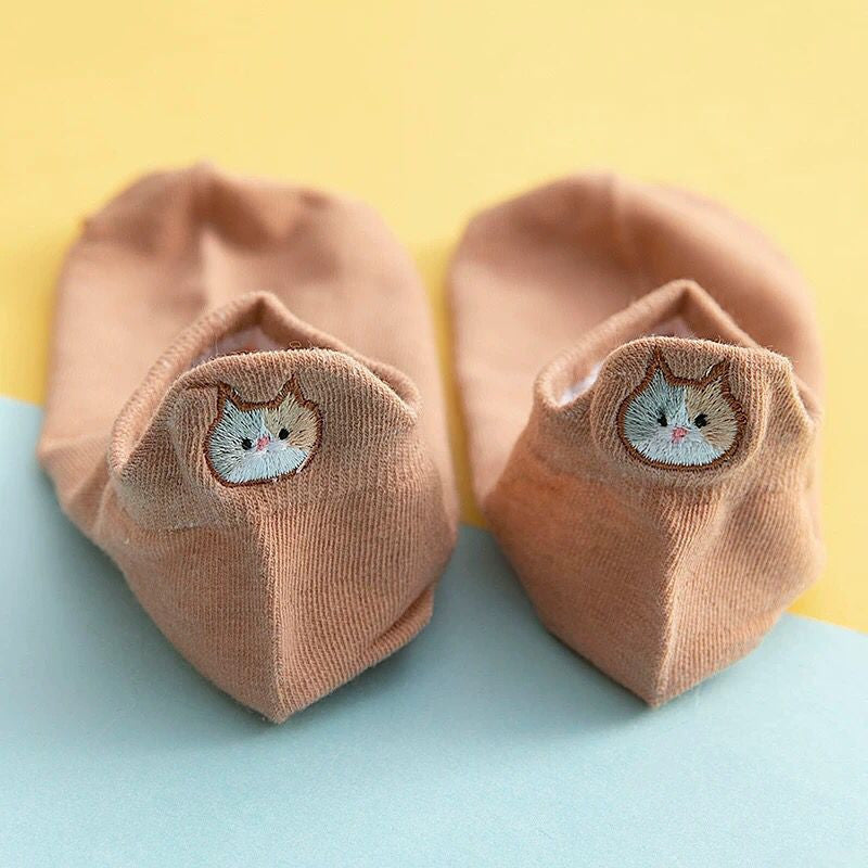 Socks Women's Socks Low Top Shallow Mouth Cotton Cute Japanese Style Cartoon Three-dimensional Heel Cat Boat Socks Spring And Summer Isn Fashion