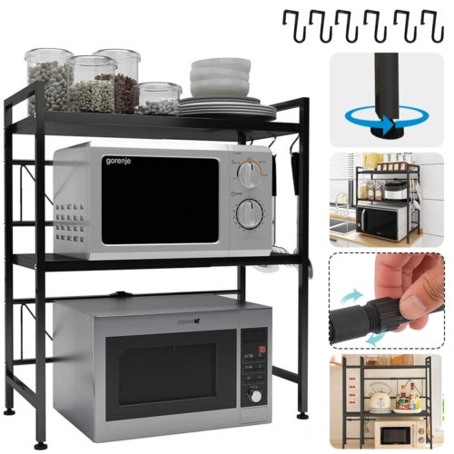 3 Tier Expandable Microwave Oven Rack Stand Storage Holder Kitchen Corner Shelf