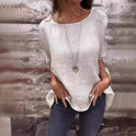 Women's Round Neck Long Sleeve Cotton And Linen Loose-fitting T-shirt Top