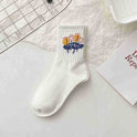 Socks Female Gray Cartoon Pattern Tube Socks