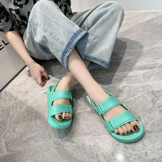 Korean Style Solid Color Casual PVC Outer Wear Sandals