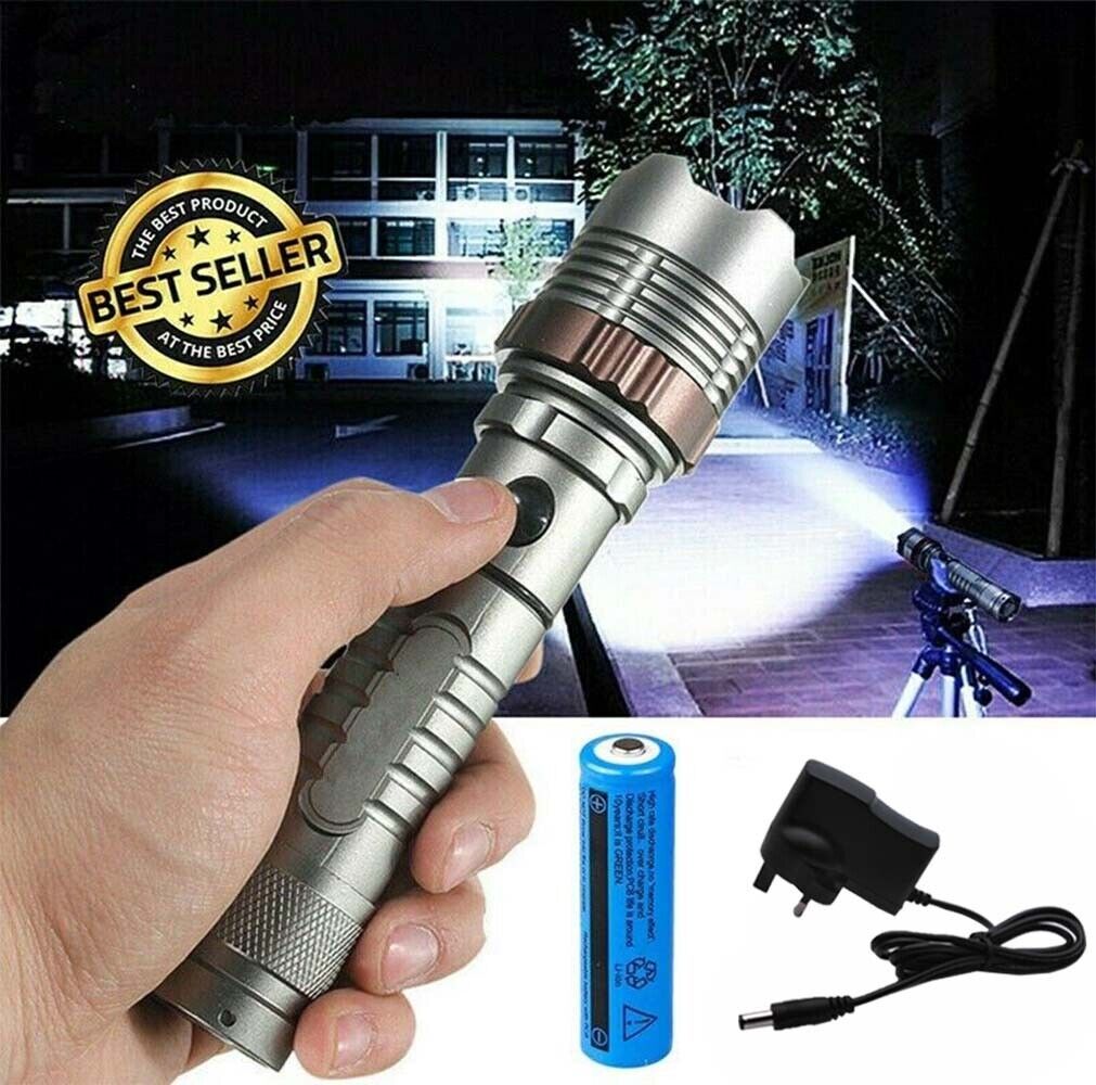 1200000LM 5 Modes Tactical LED Flashlight Rechargeable Camping Torch  Batt  Chare  The UK Does Not Include VAT, Which Needs To Be Borne By Oneself. Please Consider Carefully Before Placing An Order