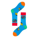 Men's Mid-calf Colorful Cubic Guitar Cat Face Cotton Socks