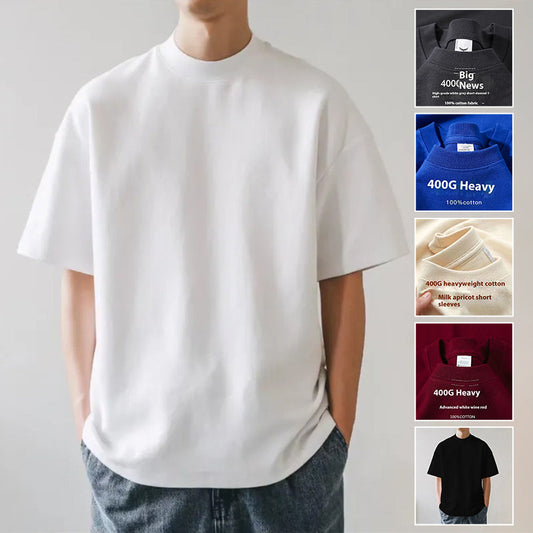 Plus Size Cotton Men's Blank T-Shirt White Oversized Retro Solid Color T-Shirt Large Size Men's Women's Fashion Short Sleeve Men's T-Shirt