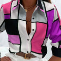 Women's Colorblock Printed Casual Single-Breasted Long Sleeve Shirt, Daily Wear