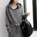 Women's Mid-length Hooded Waist Wide Loose Sweater Coat