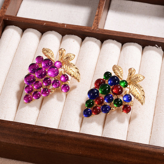 Retro Style Colorful Purple Grape Shape Brooch