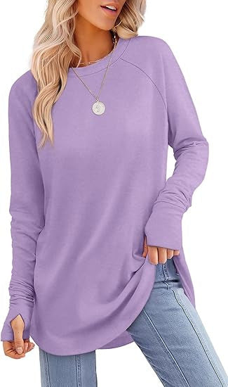 Solid Color Split-finger Long-sleeved Shirt Loose Mid-length