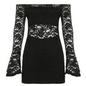 European And American Style Sexy Lace Cutout Stitching Horn Long Sleeve Off-shoulder Tight Dress
