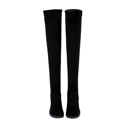 Below-the-knee Length Flat Mid Heel Stretch High Boots