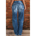 Women's Denim Trend Mid Waist Ripped Leisure Straight-leg Pants