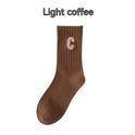 Brown Socks Women's Long Cotton Letters