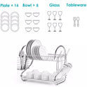 2 Tier Dish Drainer Rack With Drip Tray Kitchen Drying Rack Bowl Plate Holder UK