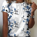 New Women's Wish Floral Print Blouse Round Neck Short-sleeved T-shirt