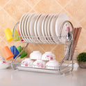 2 Tier Dish Drainer Rack With Drip Tray Kitchen Drying Rack Bowl Plate Holder UK