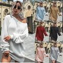 Women's Casual Off-the-shoulder Lantern Sleeve Knitted Sweater Dress