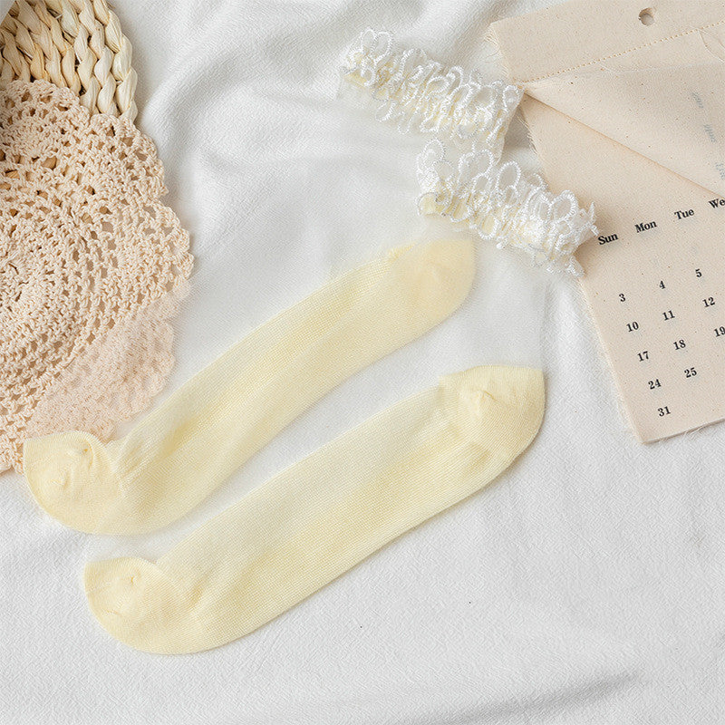 Women's Fashion Pearl Crystal Lace Socks