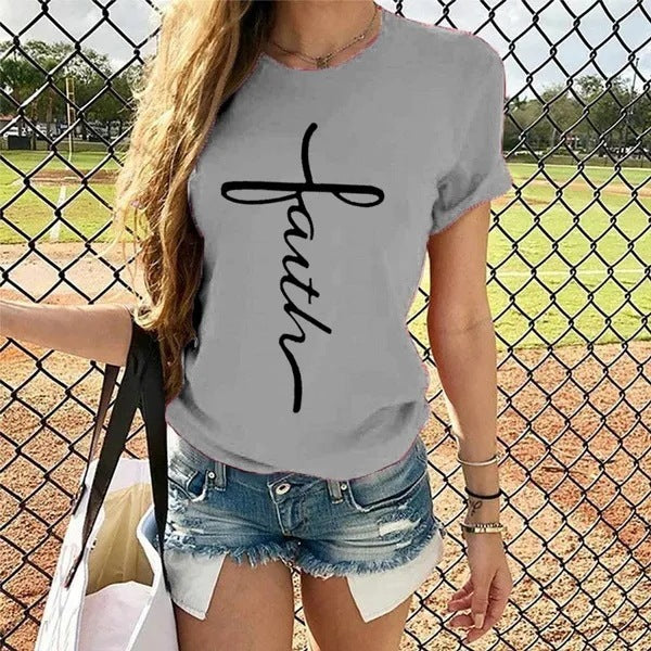 Letter Print Pattern Round Neck Short Sleeve T-shirt