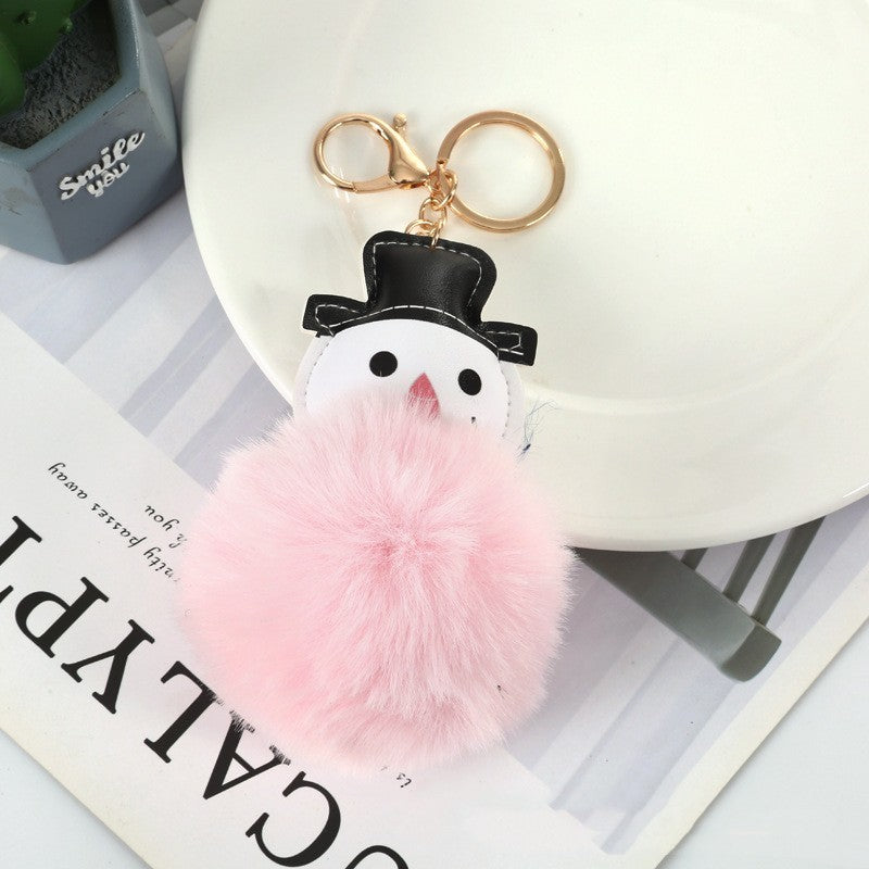 Stall Cute Snowman Fur Ball Keychain Pendant