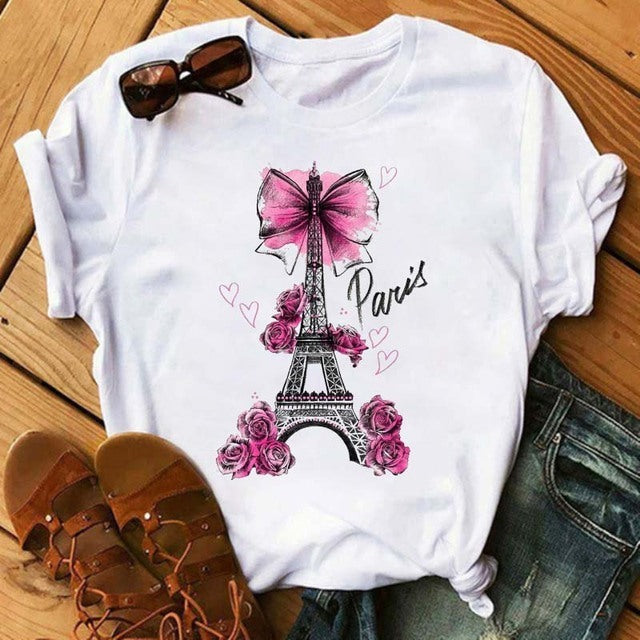 Summer Women's Short-sleeved Romantic I LOVET Shirt Printing