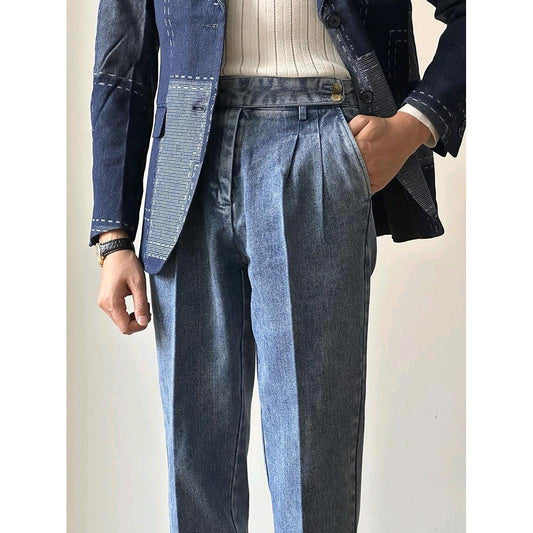 Denim Drooping Straight Curling Suit Pants