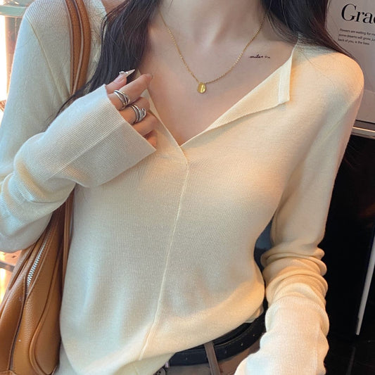 Solid Color Peter Pan Collar Knitwear Comfortable Soft Bottoming Shirt