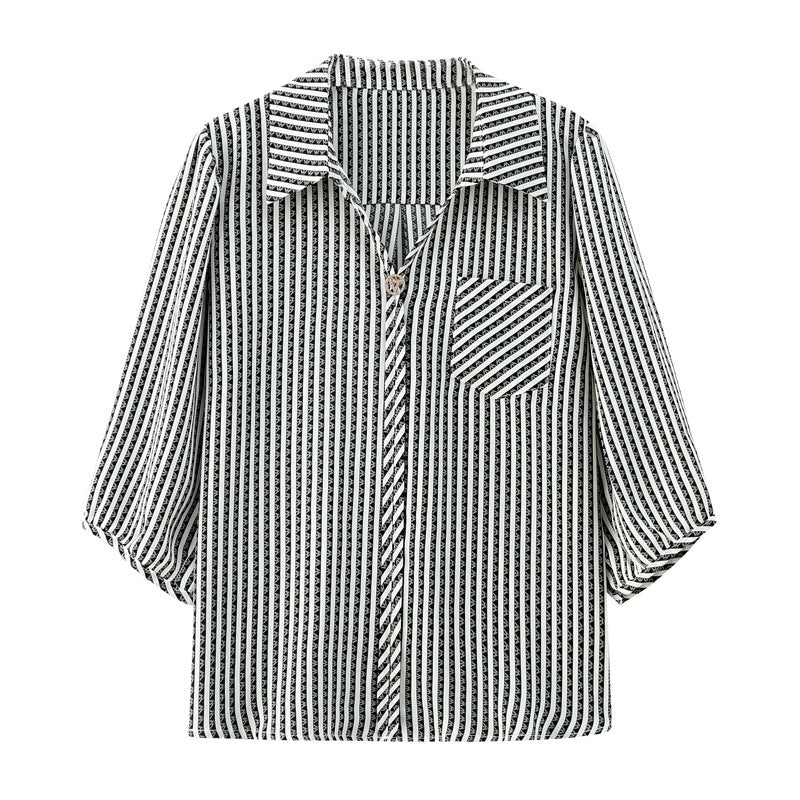 Striped Chiffon Shirt Women's Clothes