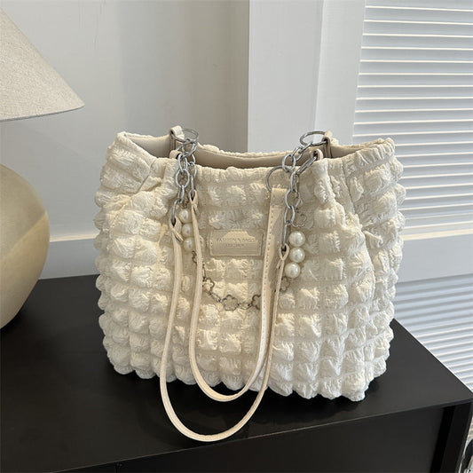 Simple Pleated Shoulder Bag Female Underarm Bag Commuter Tote