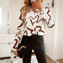 Women's Long-sleeved Printed V-neck Top