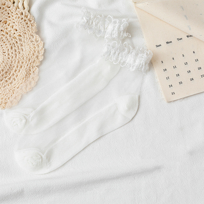 Women's Fashion Pearl Crystal Lace Socks