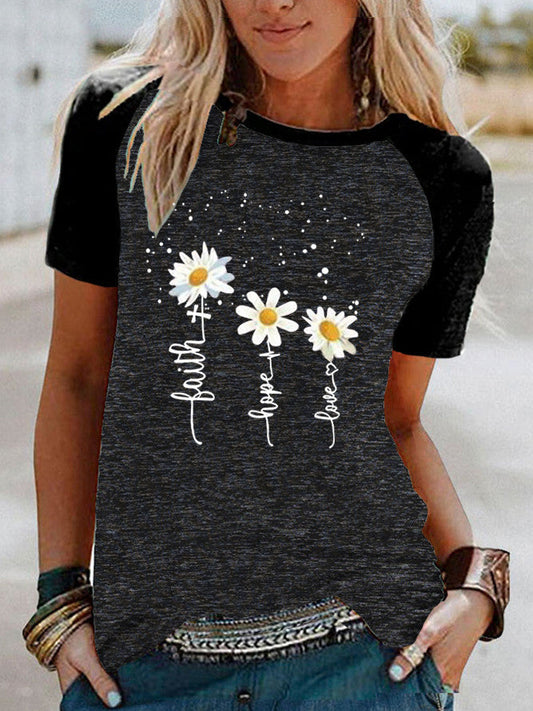 Three Little Daisies Print Short-sleeved T-shirt