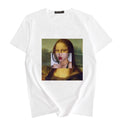 Women's Summer Spoof Oil Painting Print Round Neck T-shirt Top