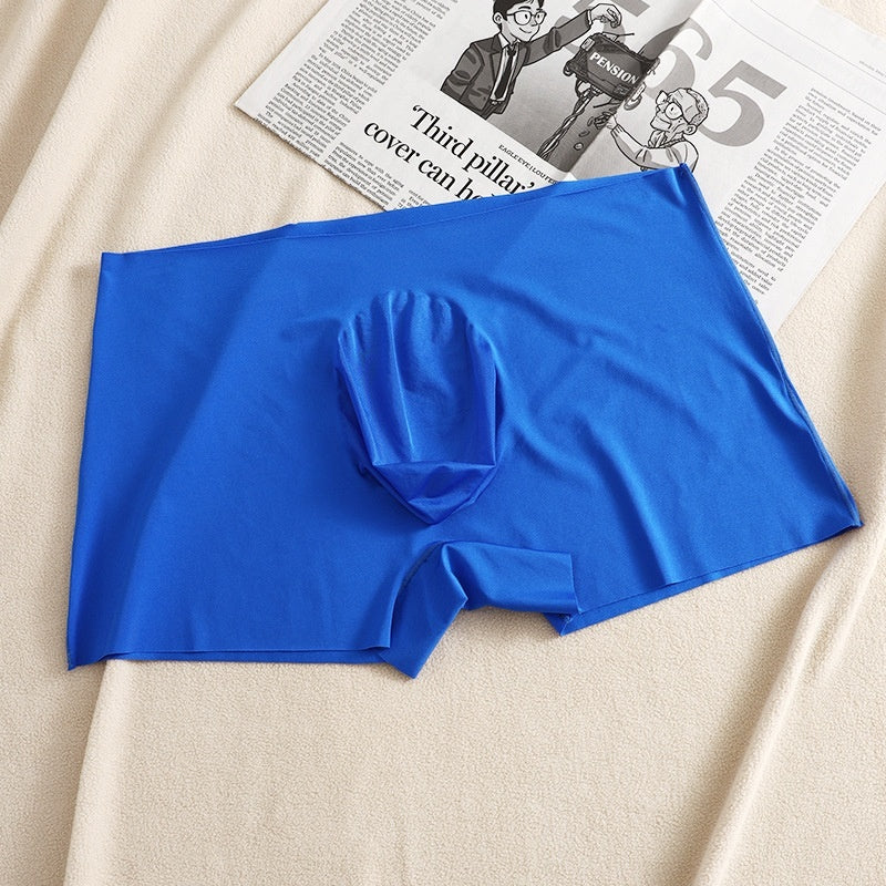 Summer New Ice Silk Men's Boxers Mid Waist Solid Color