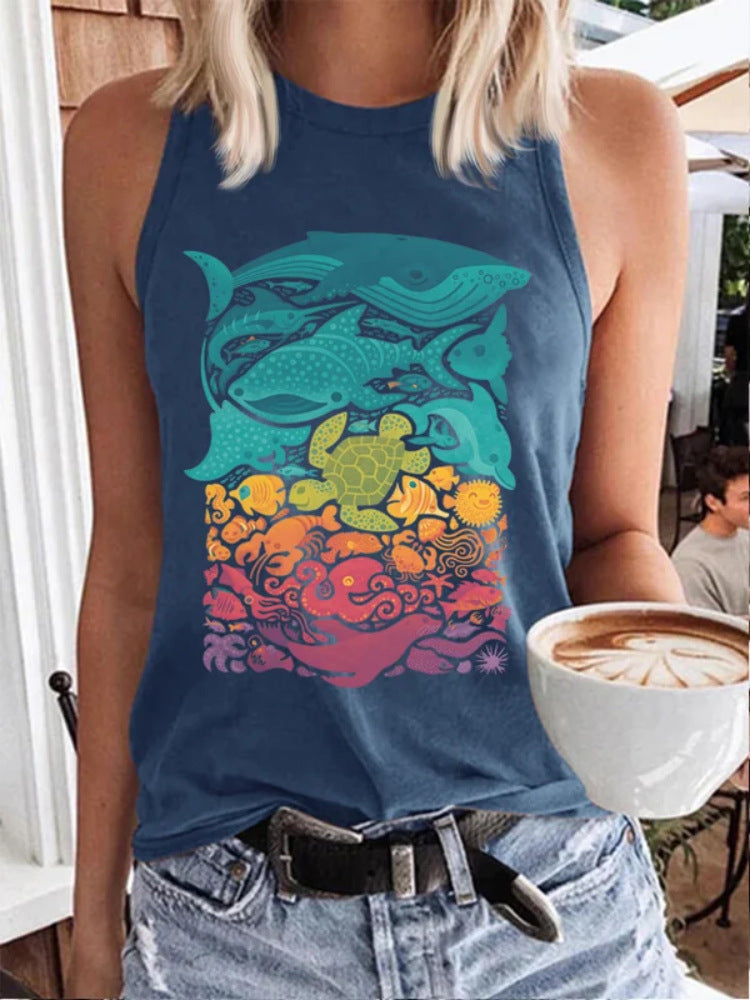 Summer Sports Casual Sleeveless Vest Printed Ladies