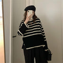 Women's Round Neck Striped Sweater Top
