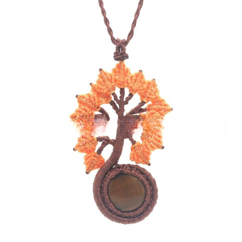 Natural Crystal Round Woven Tree Of Life Pendant Hand Woven Fashion