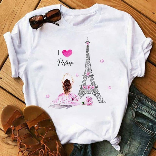 Summer Women's Short-sleeved Romantic I LOVET Shirt Printing