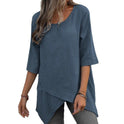 Cotton Linen Round-neck Irregular Shirt Half Sleeve Shirt