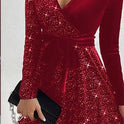 Solid Color Sequined Velvet Dress