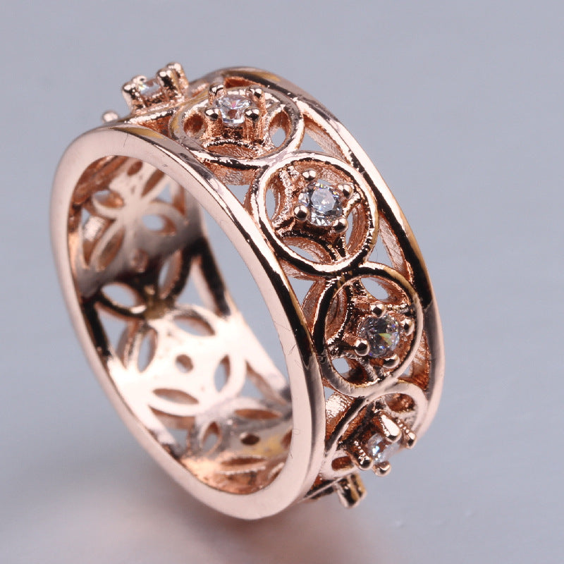 Simple Ring Luxury Domineering Rose Gold Full Diamond Micro Inlaid Zircon